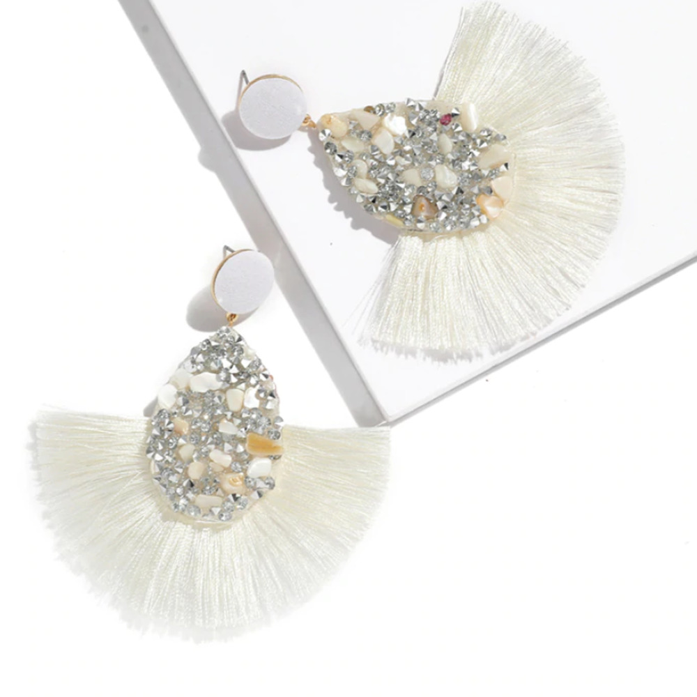 Emporia Bohemian Crystal Tassel Earrings - White 1A1-WTE-011